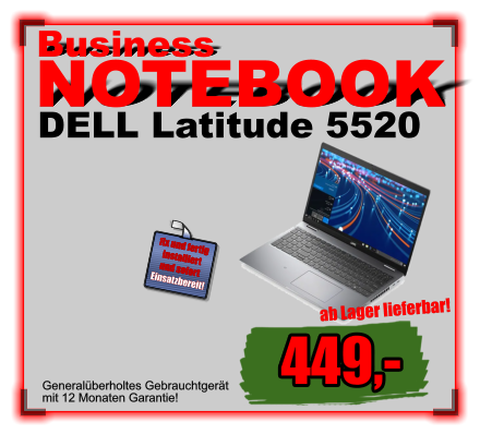 Generalüberholtes Gebrauchtgerät mit 12 Monaten Garantie! DELL Latitude 5520 Business NOTEBOOK 449,- ab Lager lieferbar! fix und fertig installiert und sofort Einsatzbereit!